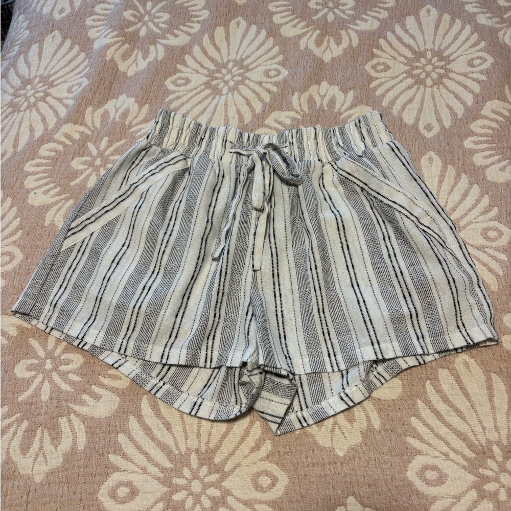 Sienna Sky High Waist Striped Beach Shorts in White and Black